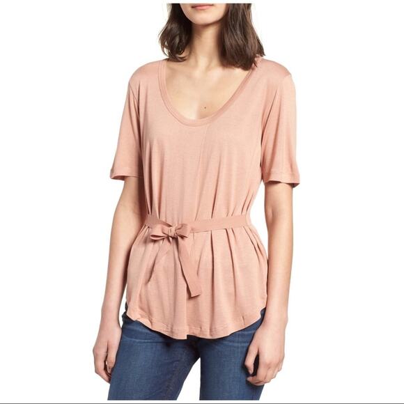 J. Crew Short Sleeve Scoop Neck Side Tie Tee Dusty Pink Size S - Picture 2 of 7
